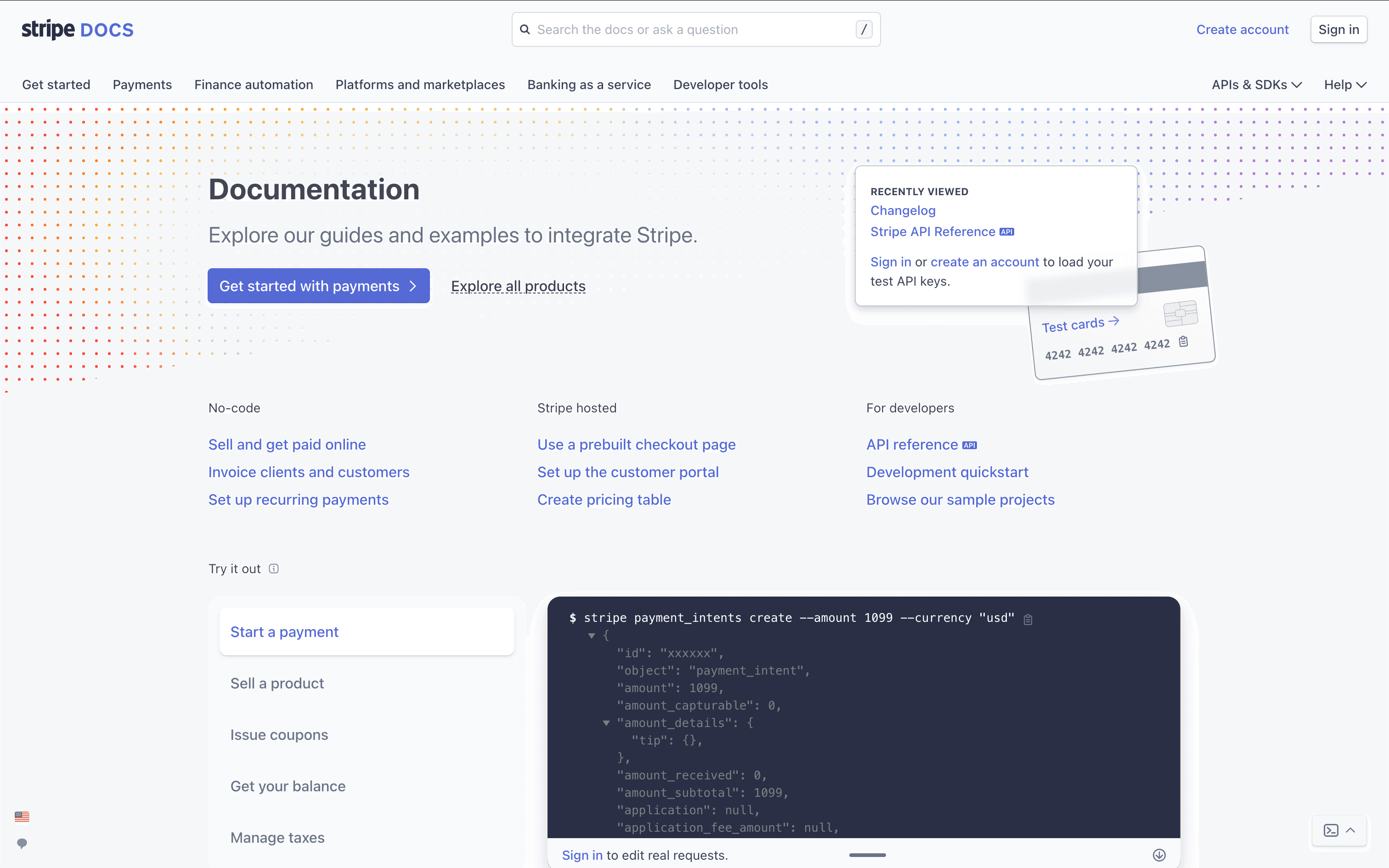 Stripe Documentation screenshot