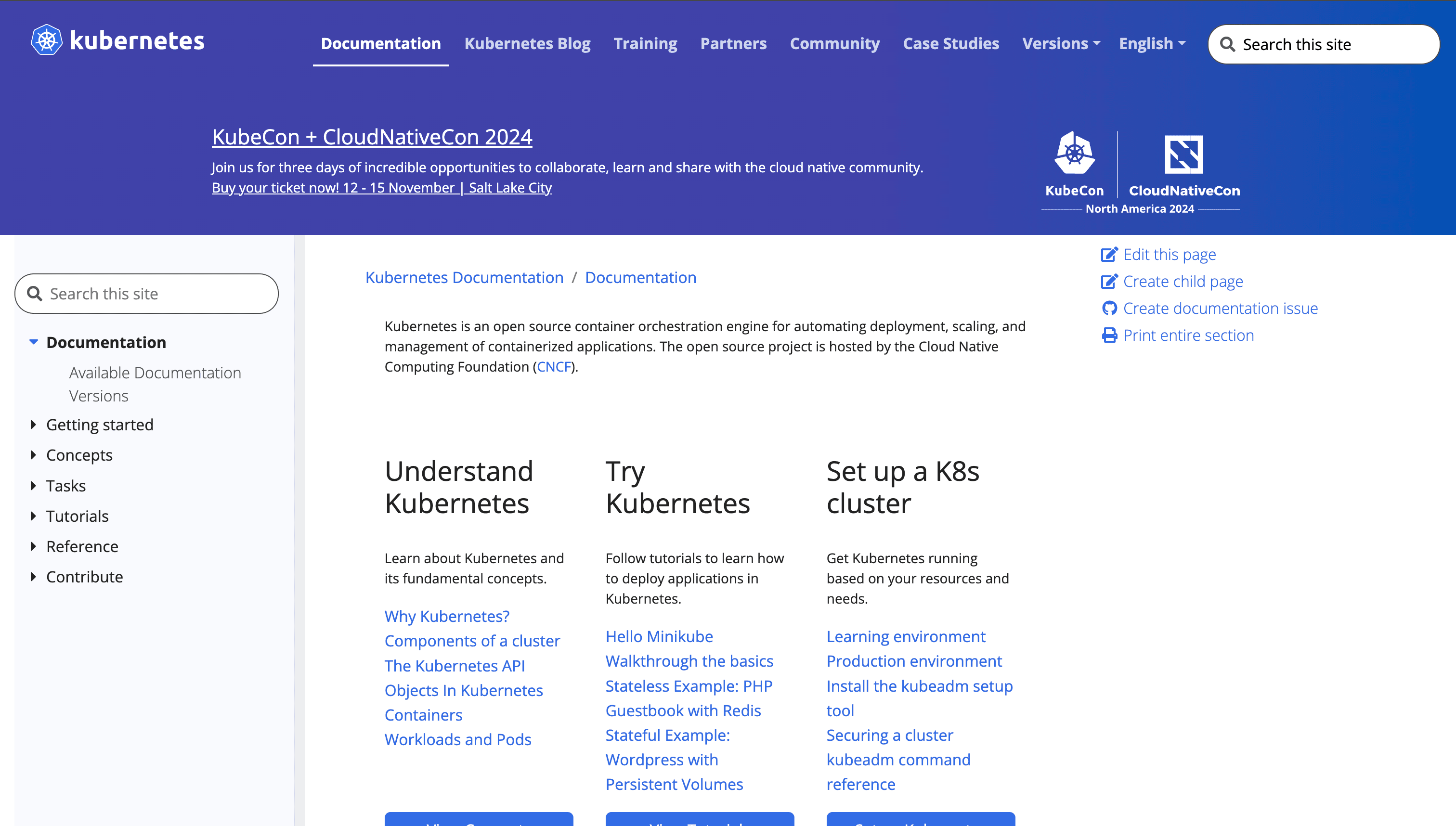 Kubernetes Documentation screenshot