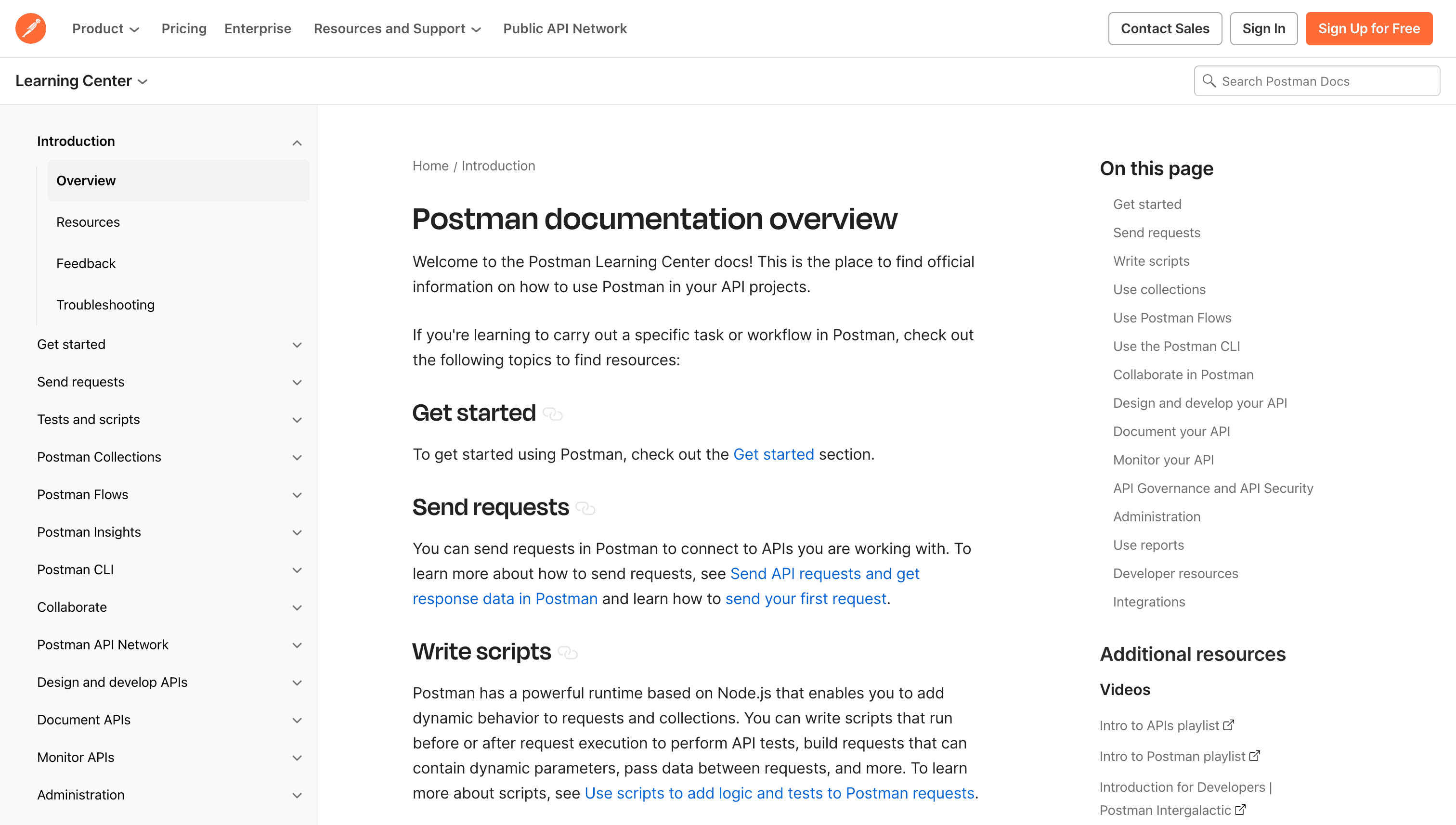 Postman Documentation screenshot