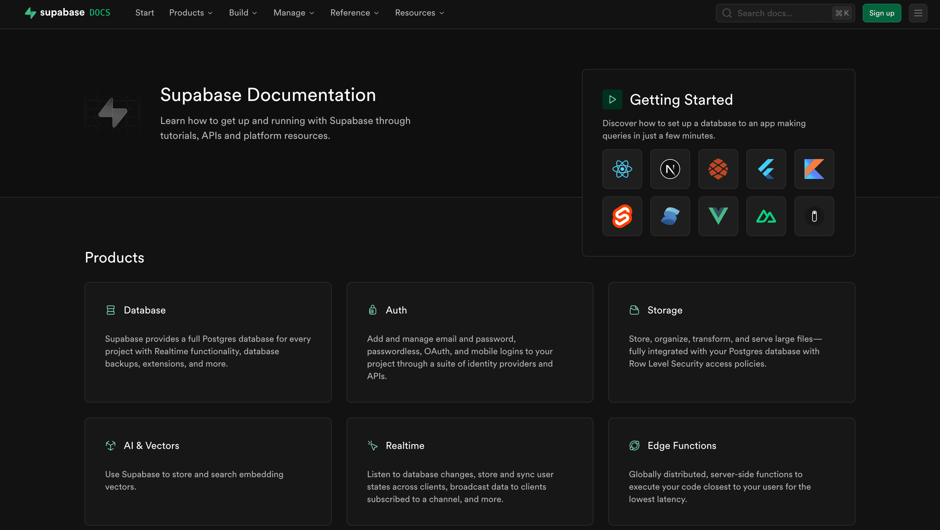 Supabase Documentation screenshot