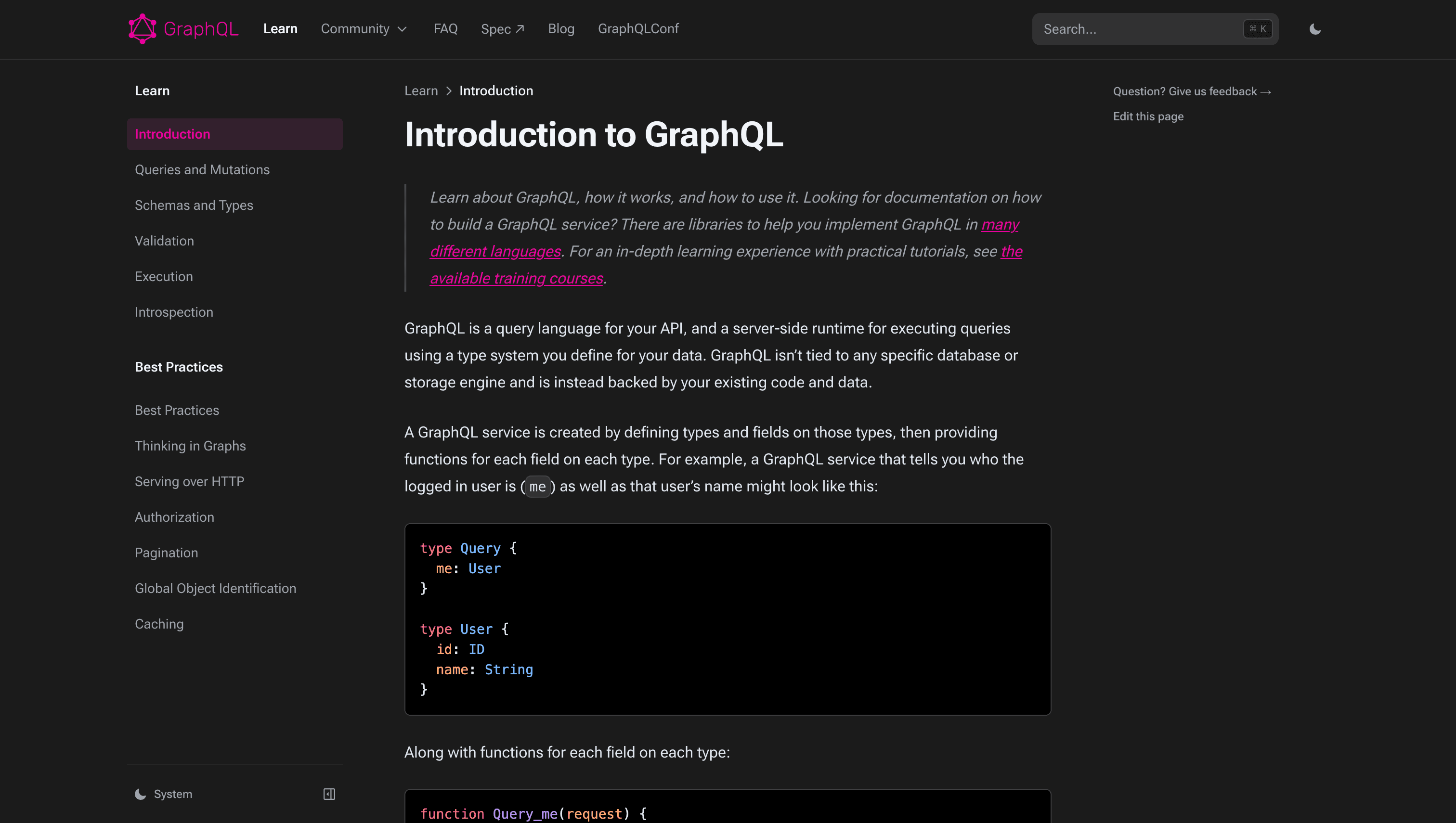 GraphQL Documentation screenshot