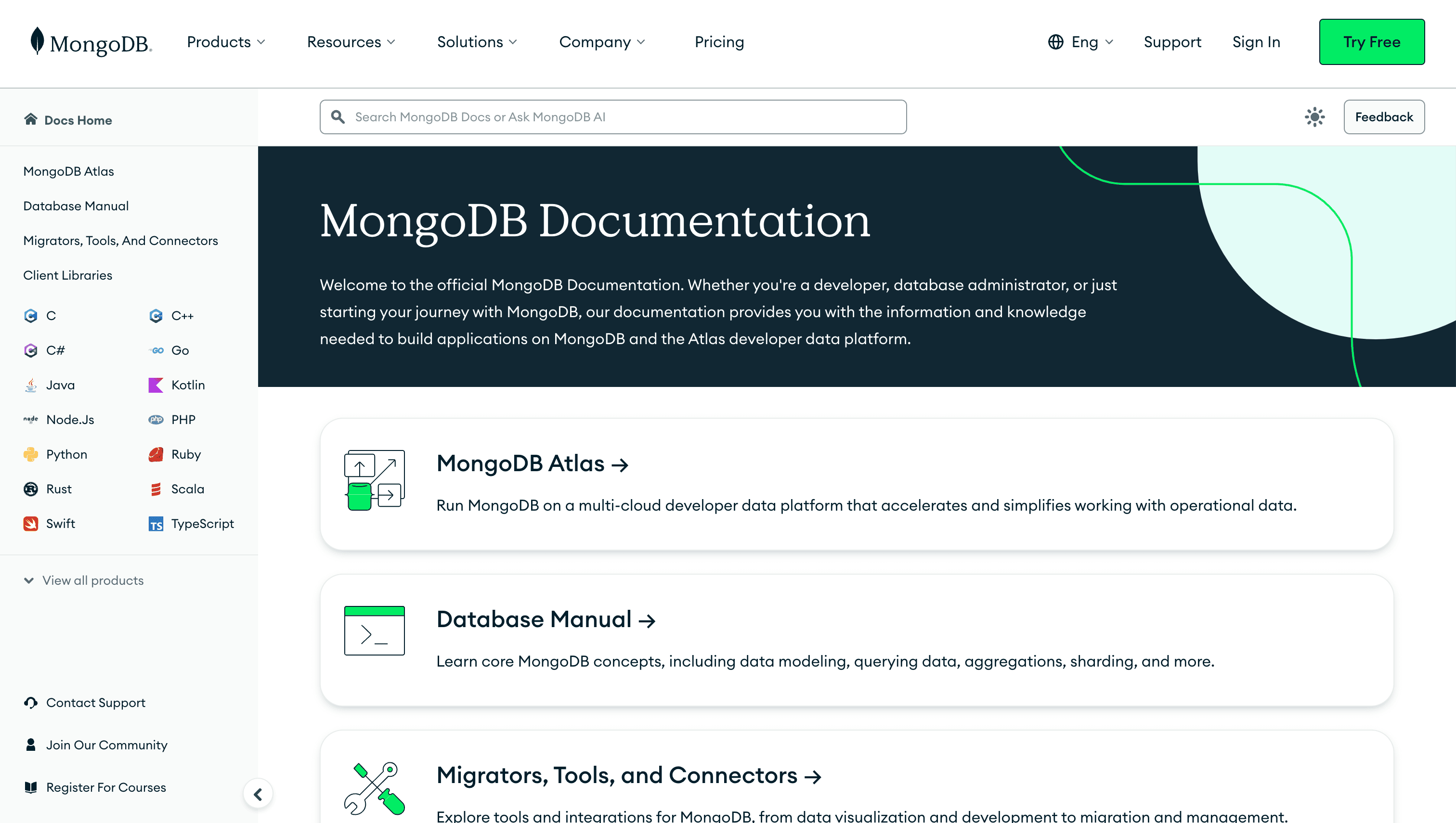 MongoDB Documentation screenshot