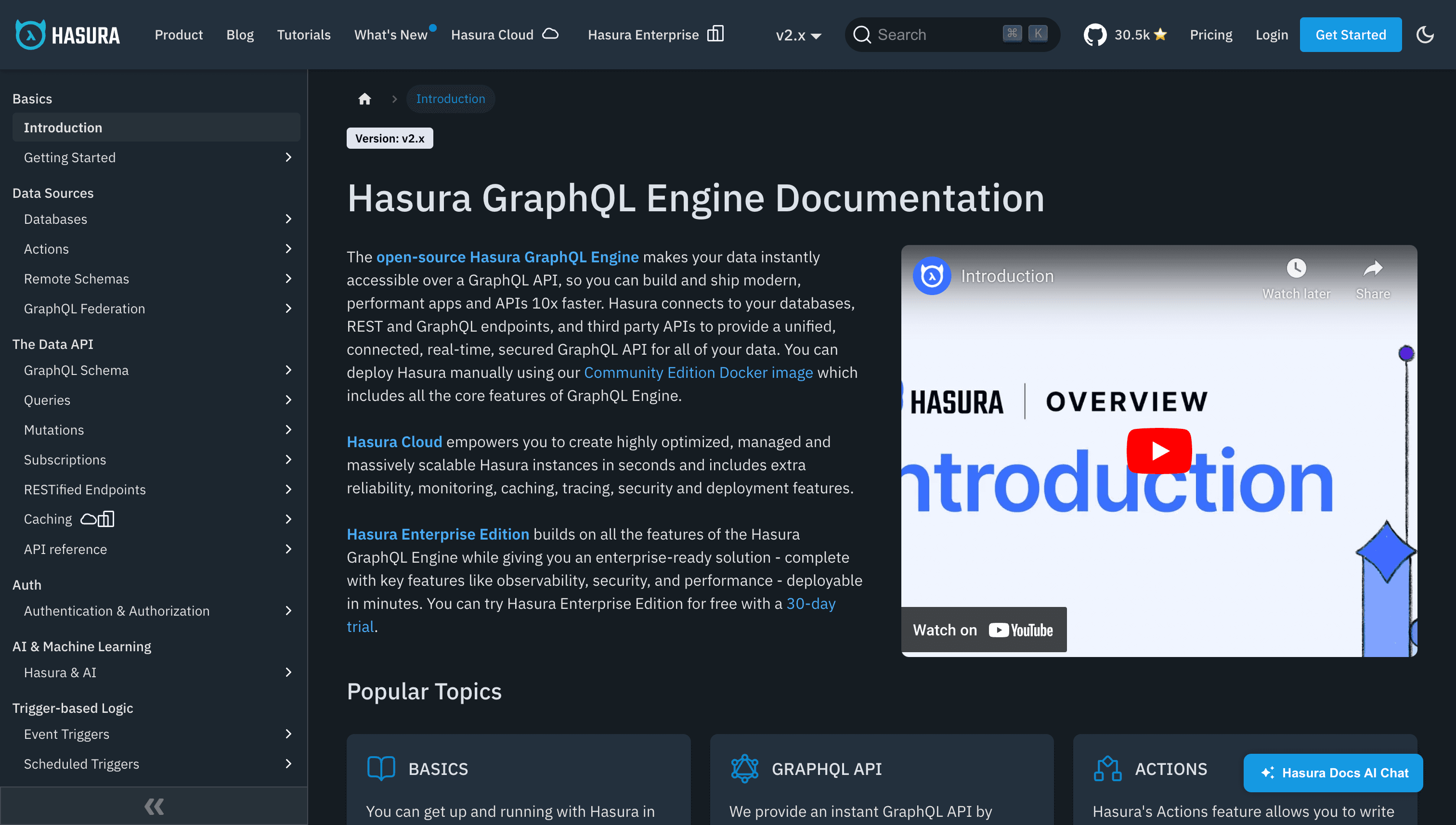 Hasura Documentation screenshot