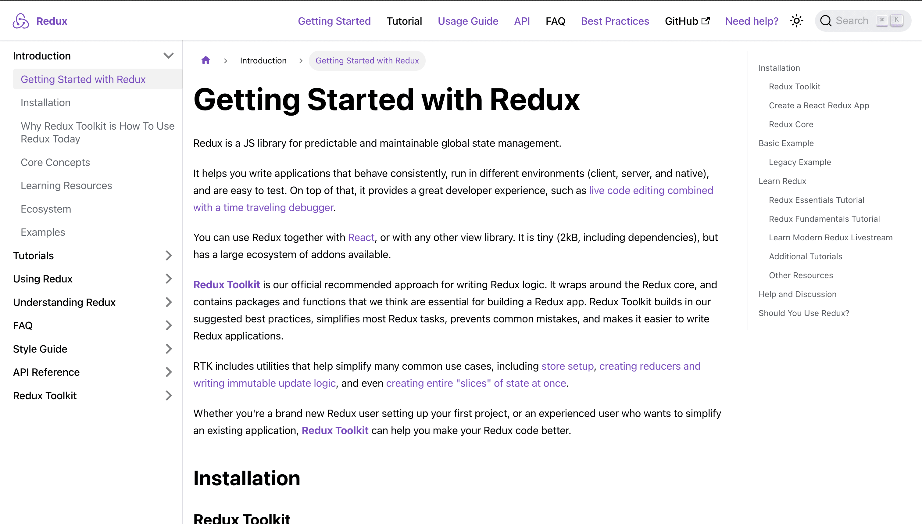 Redux Documentation screenshot