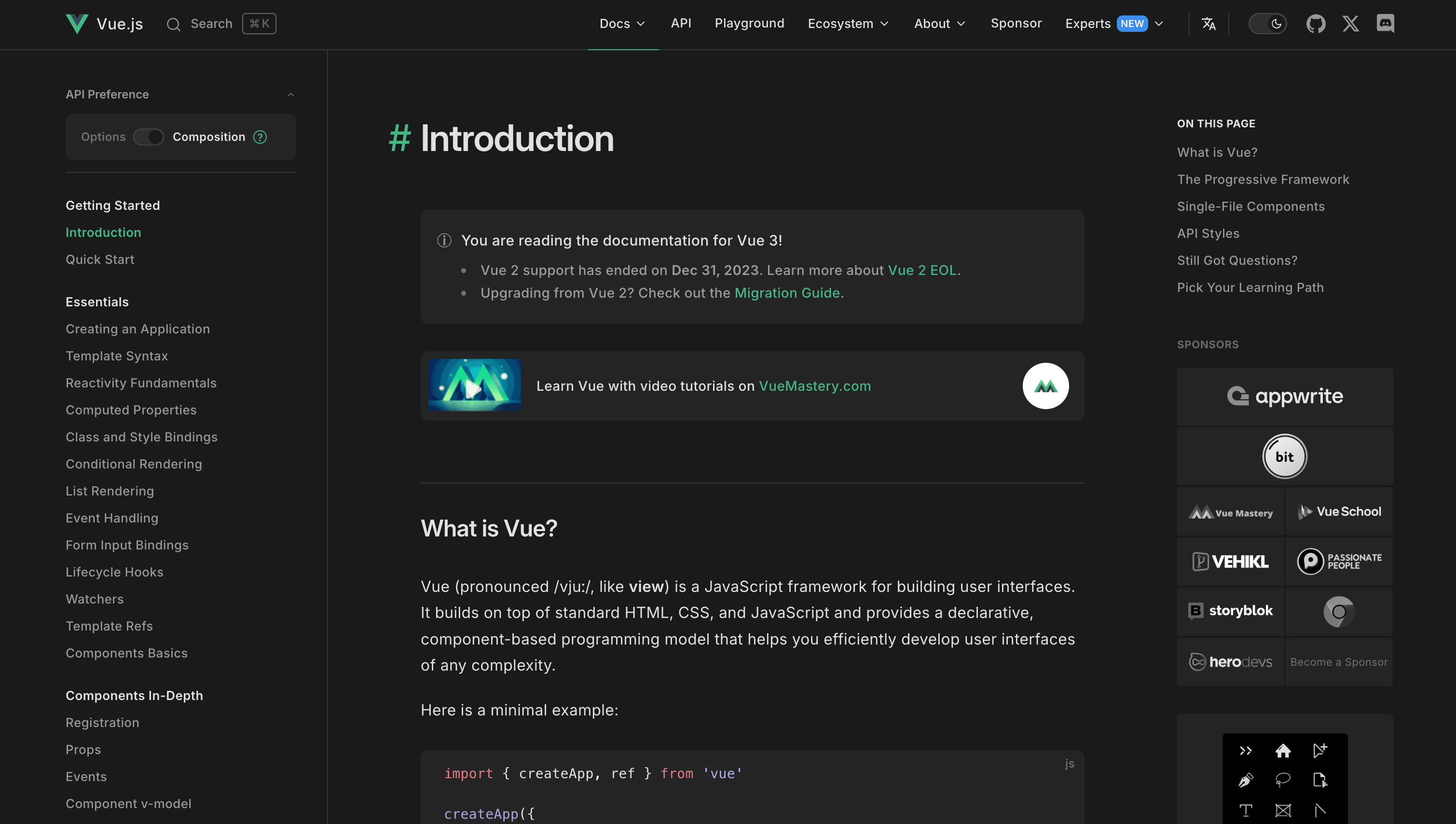 Vue.js Documentation screenshot